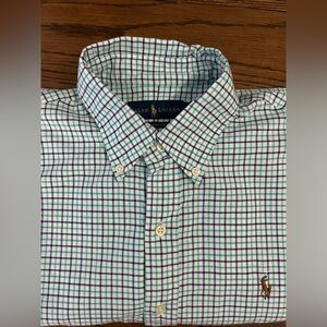 Polo Ralph Lauren Mens M Shirt Button Up Blue White Gingham Check Classic Oxford